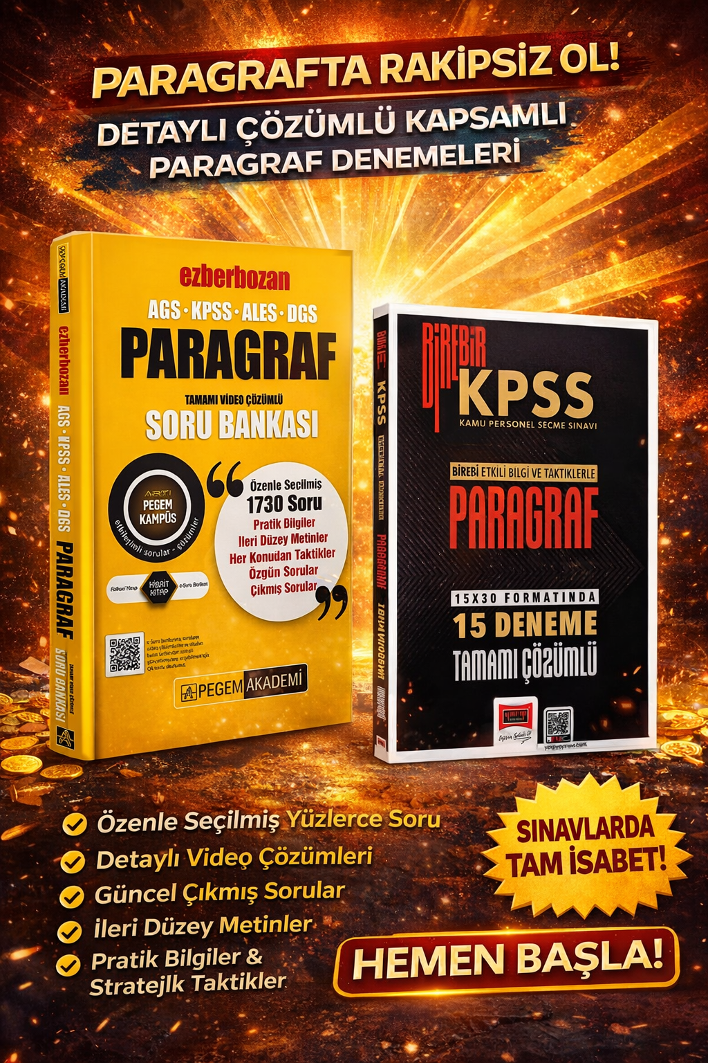 Pegem Ezberbozan Paragraf Soru Bankası & Yargı Birebir KPSS Paragraf 15 Deneme Sınavı Seti