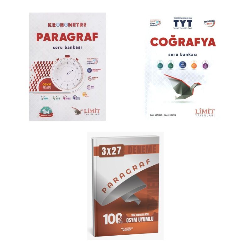 2027 TYT Limit Kronometre Paragraf Soru + Coğrafya Soru + anla kazan paragraf deneme 3'lü Set