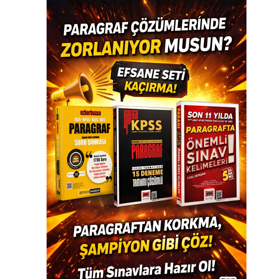 Pegem Ezberbozan Paragraf Soru Bankası & Son 11 Yılda Paragrafta Kullanılan Önemli Sınav Kelimeleri & Birebir KPSS Paragraf 15 Deneme Yargı Seti