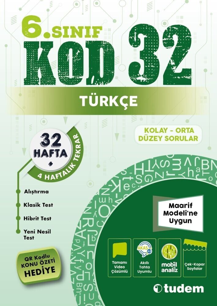 Tudem 6. Sınıf Türkçe Kod 32 Tekrar Testleri Tudem Yayınları