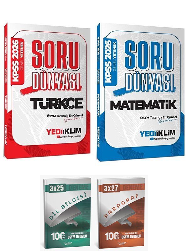 Yediiklim 2026 KPSS Türkçe + Matematik Soru Dünyası Soru Bankası 2 li Set Anla Kazan Deneme