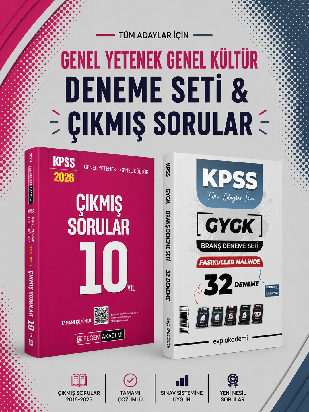 Pegem 2026 KPSS GKGY Çıkmış Sorular 10 Yıl & EVP Akademi KPSS Tüm Dersler 32 Deneme Seti