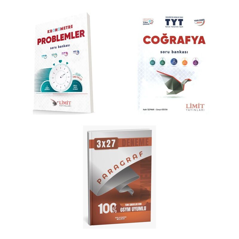 2027 TYT Limit Kronometre Problemler Soru + Coğrafya Soru + anla kazan paragraf deneme 3'lü Set