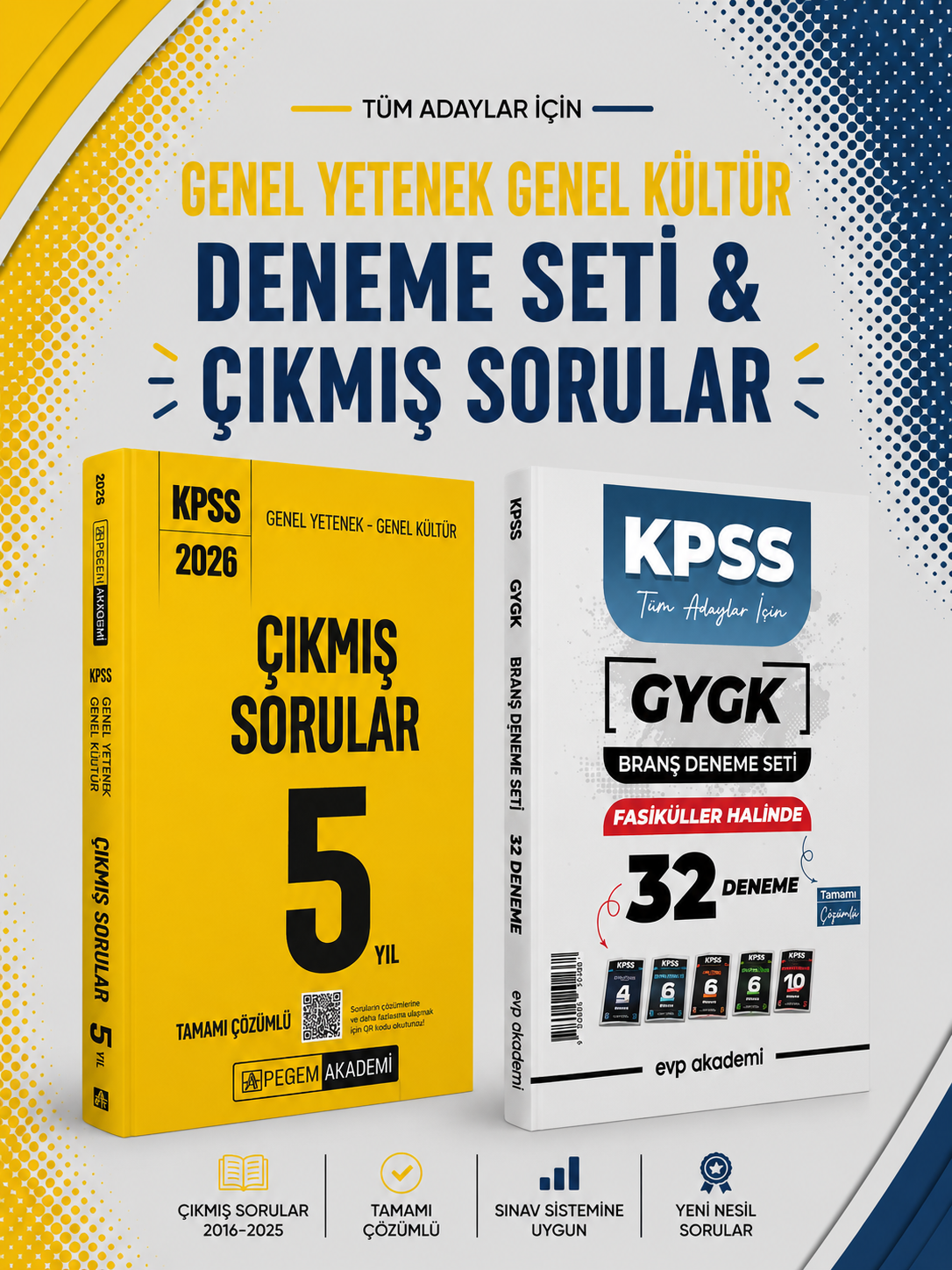 Pegem 2026 KPSS GKGY Çıkmış Sorular 5 Yıl & EVP Akademi KPSS Tüm Dersler 32 Deneme Seti