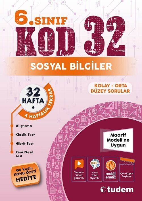 Tudem 6. Sınıf Sosyal Bilgiler Kod 32 Tekrar Testleri Tudem Yayınları