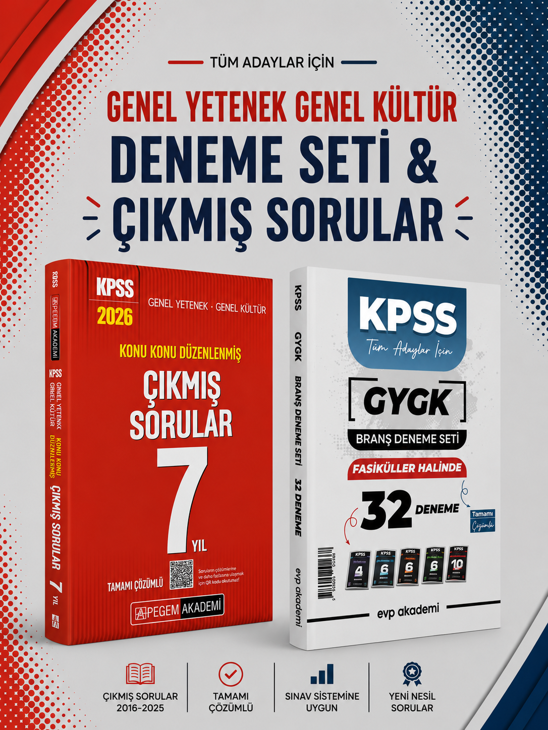 Pegem 2026 KPSS GKGY Konu Konu Çıkmış Sorular 7 Yıl & EVP Akademi KPSS Tüm Dersler 32 Deneme Seti