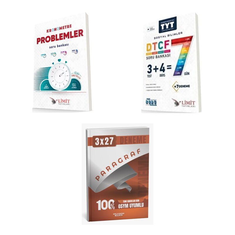 2027 TYT Limit Kronometre Problemler Soru + DTCF 7 Gün Sosyal Bilimler Soru + anla kazan paragraf deneme 3'lü Set