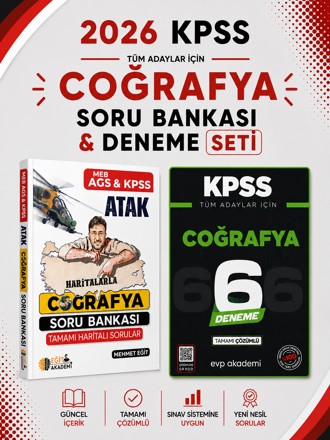 Mehmet Eğit 2026 KPSS Haritalarla Atak Coğrafya Soru Bankası & KPSS Coğrafya 6 Deneme EVP Akademi
