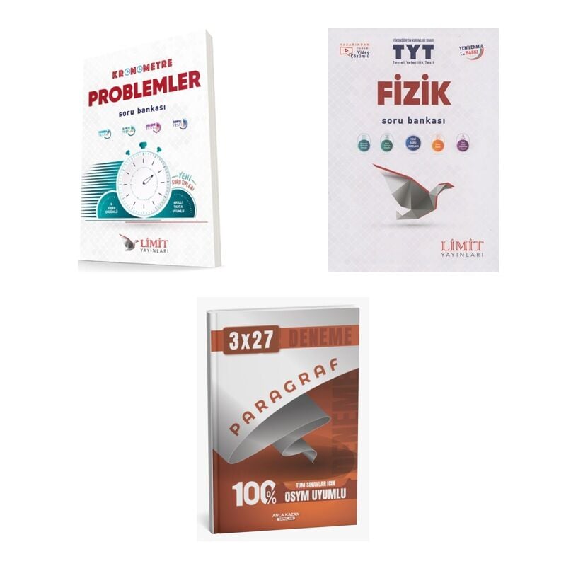 2027 TYT Limit Kronometre Problemler Soru + Fizik Soru + anla kazan paragraf deneme 3'lü Set