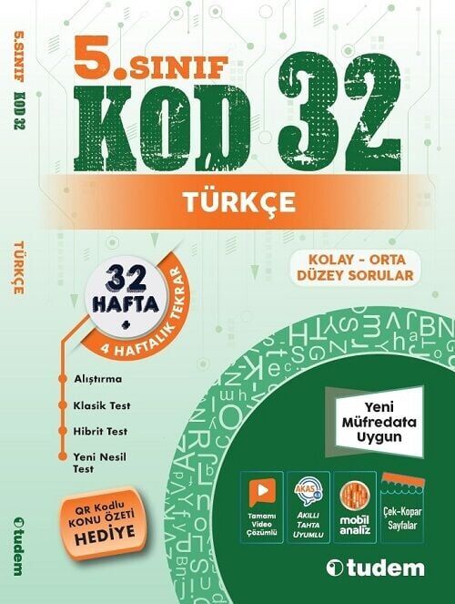 Tudem 5. Sınıf Türkçe Kod 32 Tekrar Testleri Tudem Yayınları