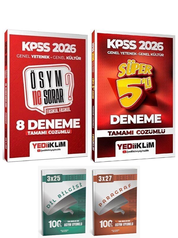Yediiklim 2026 KPSS Genel Yetenek Genel Kültür ÖSYM Ne Sorar Süper 8+5 Deneme 2 li Set Anla Kazan Deneme
