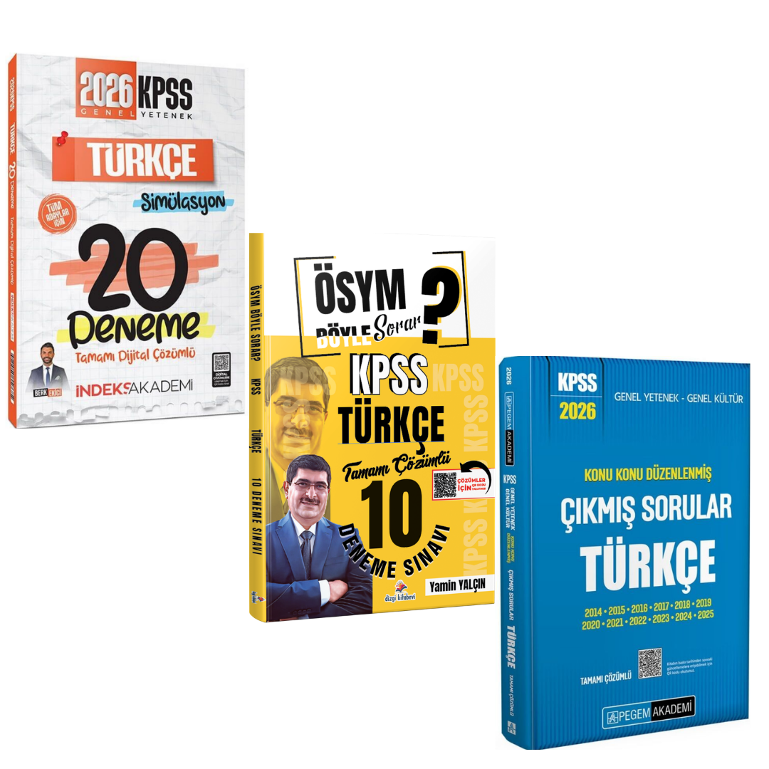 Dizgi Kitap 2026 KPSS Türkçe 10 Deneme & İndeks KPSS Türkçe Simülasyon 20 Deneme & Pegem KPSS TÜRKÇE Konu Konu Düzenlenmiş Çıkmış Sorular Seti
