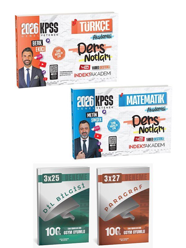 İndeks Akademi 2026 KPSS Türkçe + Matematik Akademisi Video Ders Notları 2 li Set Anla Kazan Deneme