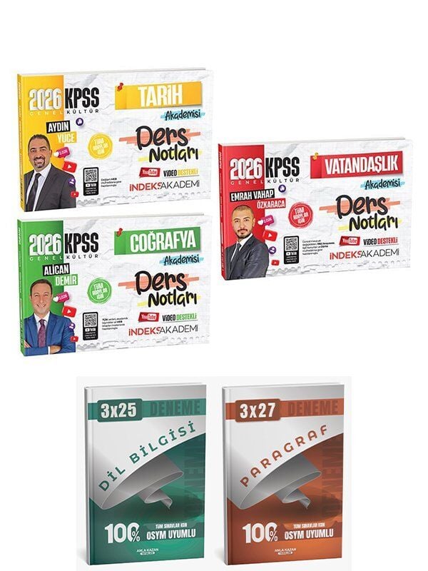İndeks Akademi 2026 KPSS Tarih+Coğrafya+Vatandaşlık Akademisi Video Ders Notları 3 lü Set Anla Kazan Deneme