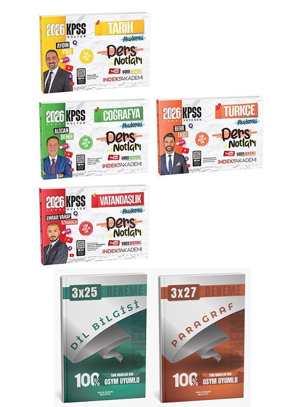 İndeks Akademi 2026 KPSS Tarih+Coğrafya+Vatandaşlık+Türkçe Akademisi Video Ders Notları 4 lü Set Anla Kazan Deneme