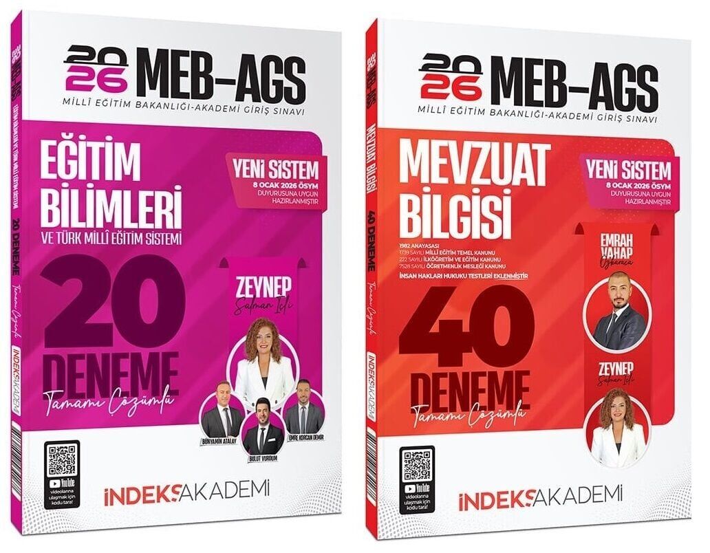 YENİ AGS - İndeks Akademi 2026 MEB-AGS Eğitim Bilimleri + Mevzuat Bilgisi 20+40 Deneme 2 li Set - Zeynep Salman İçli, Emrah Vahap Özkaraca İndeks Akademi Yayıncılık