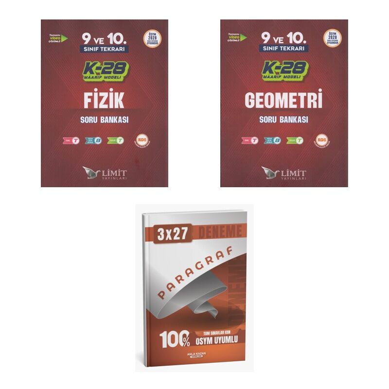 2027 Limit TYT 9. ve 10. Sınıf Tekrarı K-28 Maarif Model Fizik + Geometri Soru + Ankapade 3'lü Set