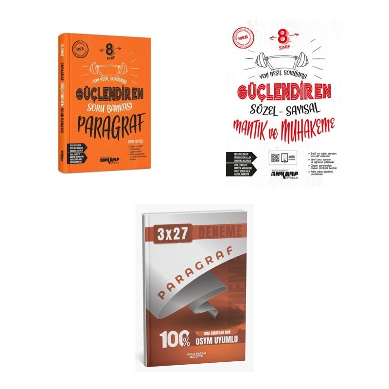 2027 Ankara 8. Sınıf Güçlendiren Paragraf LGS + Mantık Sözel Sayısal ve Muhakeme Soru + Ankapade 3'lü Set