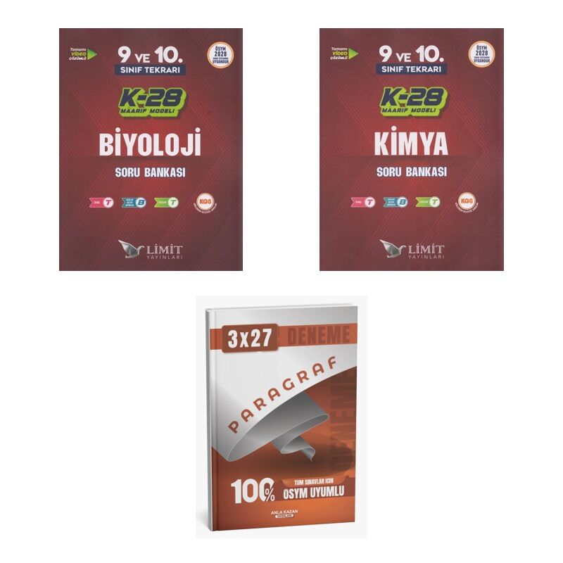 2027 Limit TYT 9. ve 10. Sınıf Tekrarı K-28 Maarif Model Biyoloji + Kimya Soru + Ankapade 3'lü Set