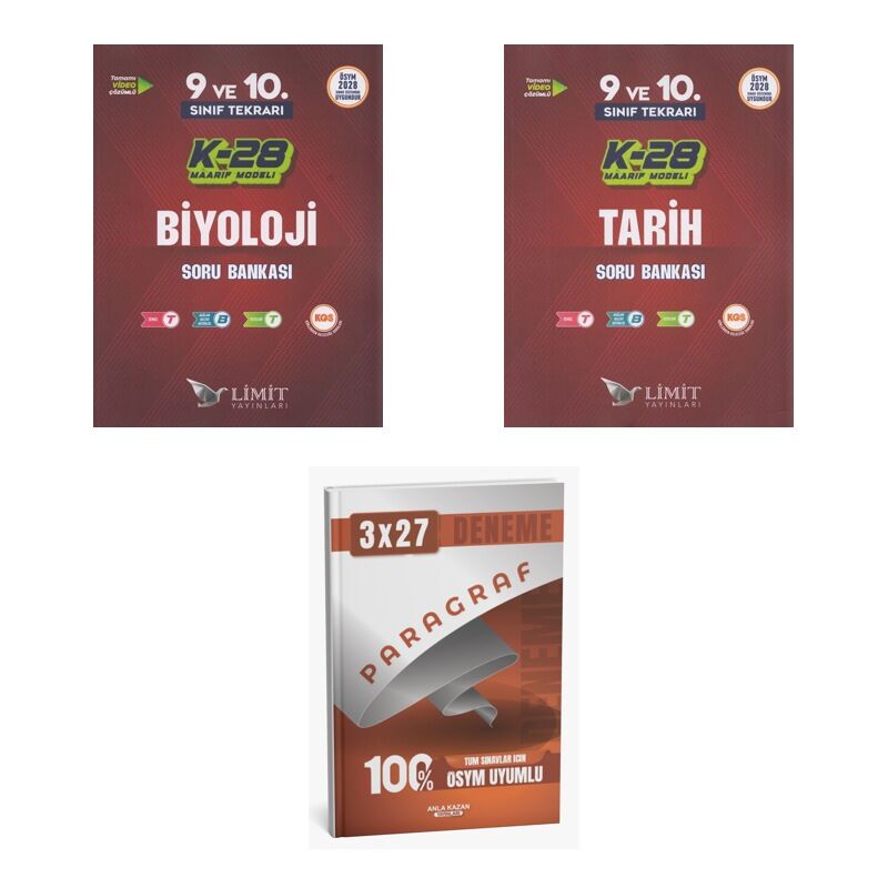 2027 Limit TYT 9. ve 10. Sınıf Tekrarı K-28 Maarif Model Biyoloji + Tarih Soru + Ankapade 3'lü Set
