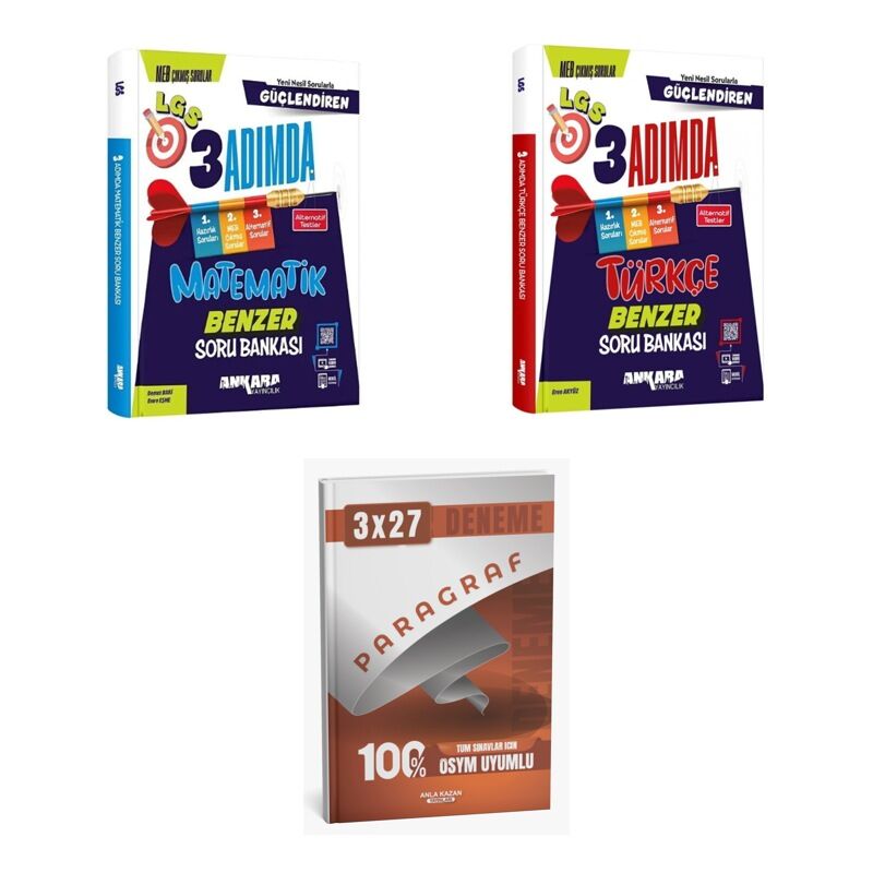 2027 Ankara 8. Sınıf LGS Güçlendiren 3 Adımda Benzer Matematik + Türkçe Soru + anla kazan paragraf deneme 3'lü Set