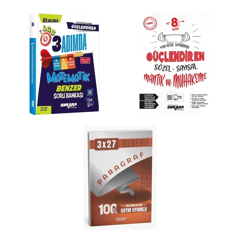 2027 Ankara 8. Sınıf Güçlendiren Matematik LGS 3 Adımda Benzer + Mantık Sözel Sayısal ve Muhakeme Soru 3'lü Set