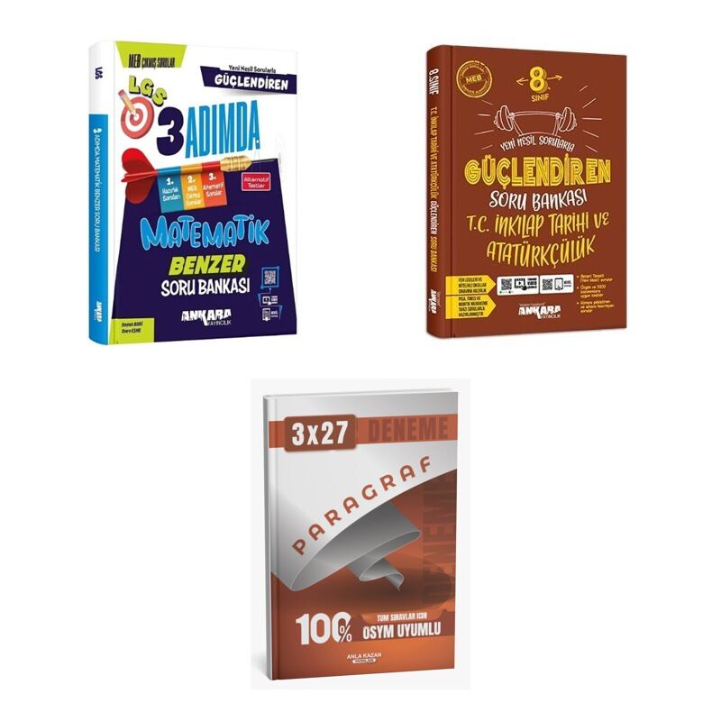 2027 Ankara 8. Sınıf Güçlendiren Matematik LGS 3 Adımda Benzer + İnkılap Tarihi ve Atatürkçülük T C Soru 3'lü Set