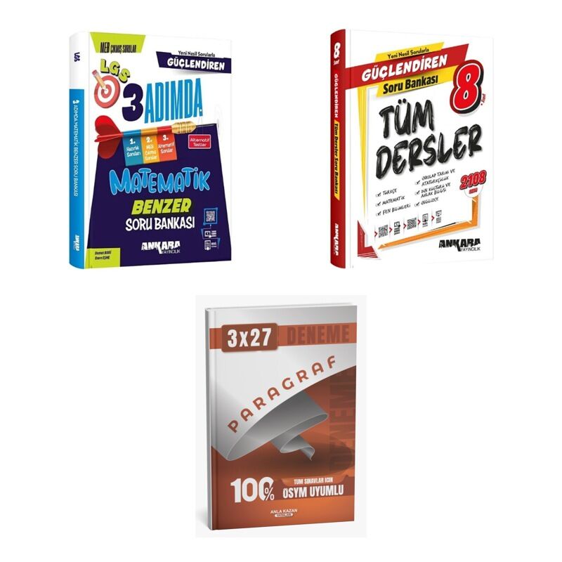 2027 Ankara 8. Sınıf Güçlendiren Matematik LGS 3 Adımda Benzer + Tüm Dersler Soru + Ankapade 3'lü Set