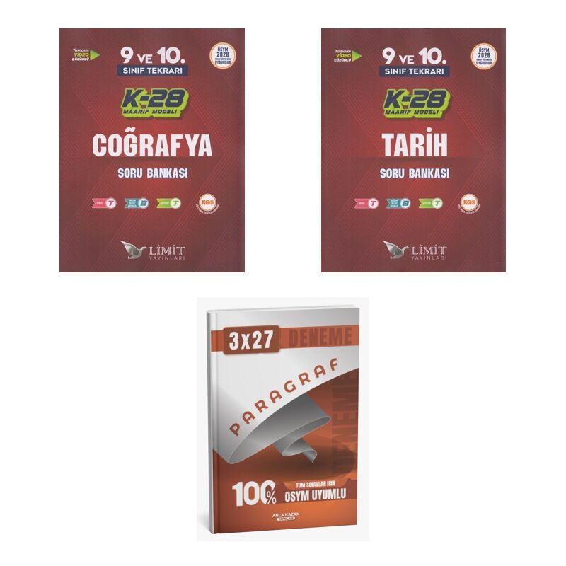 2027 Limit TYT 9. ve 10. Sınıf Tekrarı K-28 Maarif Model Coğrafya + Tarih Soru + Ankapade 3'lü Set
