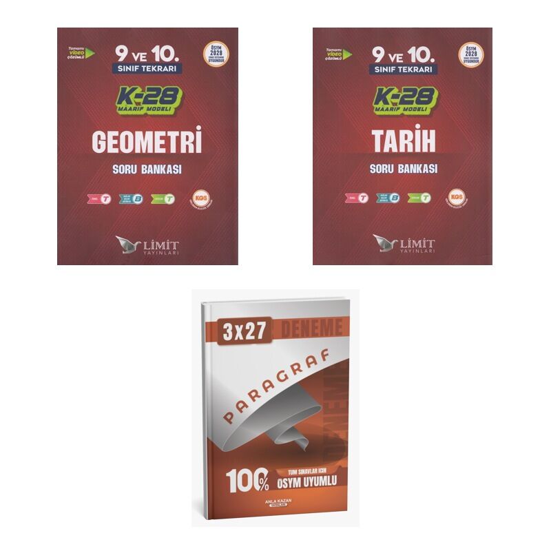 2027 Limit TYT 9. ve 10. Sınıf Tekrarı K-28 Maarif Model Geometri + Tarih Soru + Ankapade 3'lü Set