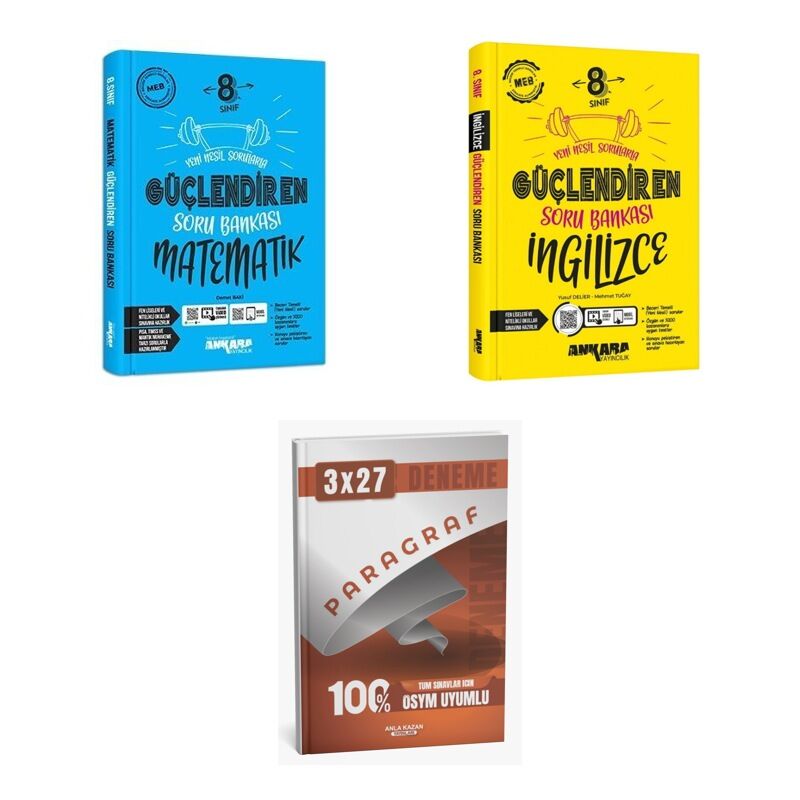 2027 Ankara 8. Sınıf Güçlendiren Matematik + İngilizce Soru + anla kazan paragraf deneme 3'lü Set