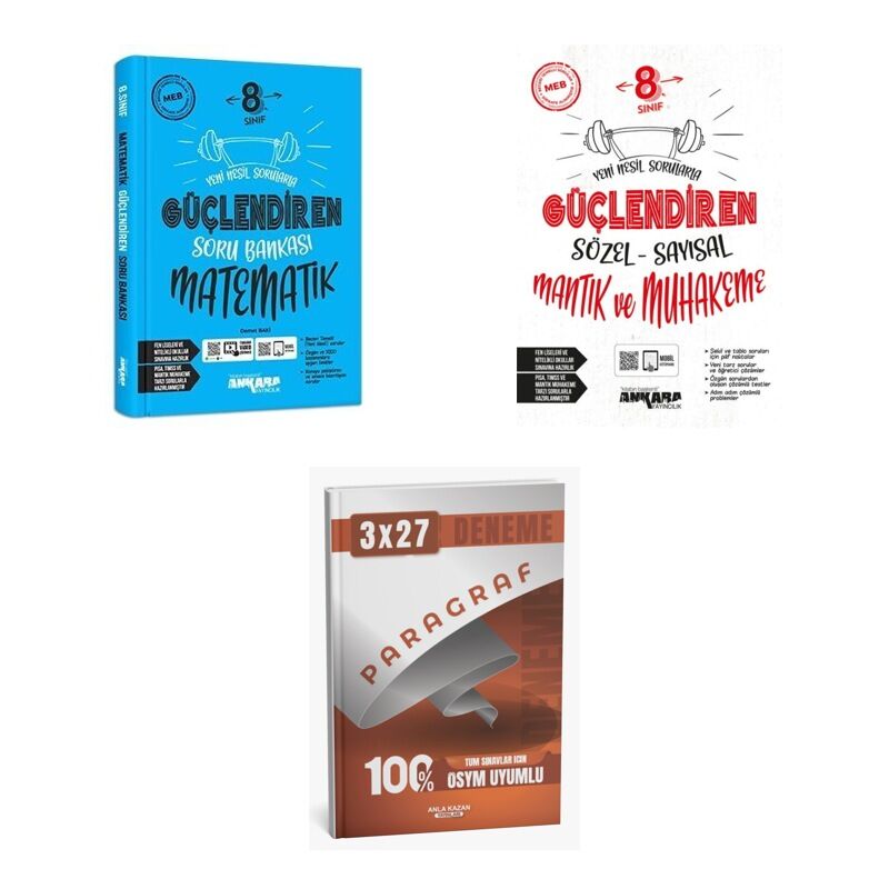 2027 Ankara 8. Sınıf Güçlendiren Matematik + Mantık Sözel Sayısal ve Muhakeme Soru + Ankapade 3'lü Set